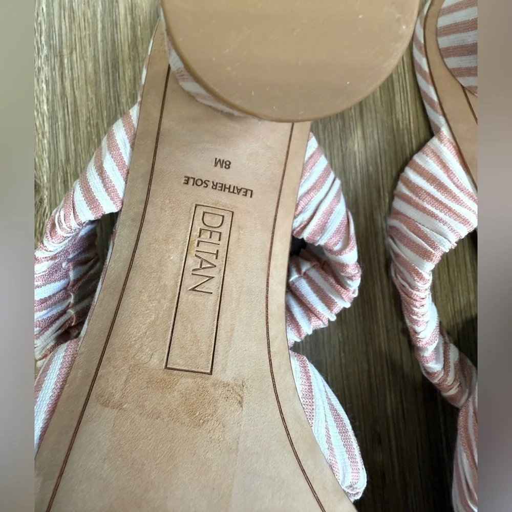 Deltan Dusty Pink Colette Stripe Three Band Dress Mules – Size 8M